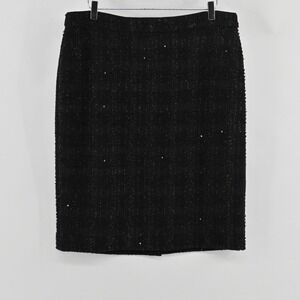 Ann Taylor Curvy Fit Tweed Pencil Skirt Womens Size 16 Black Sequin Professional